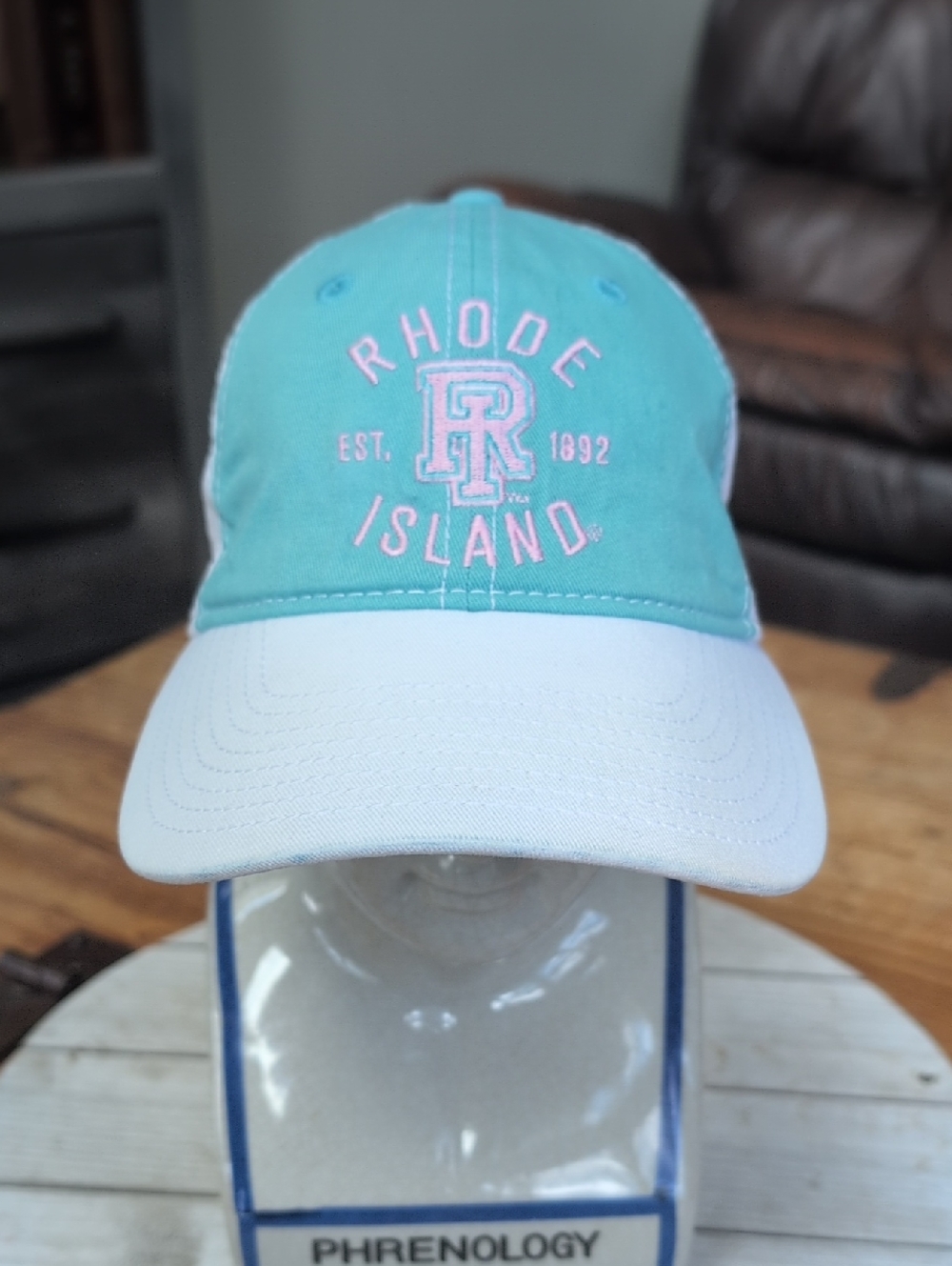 Rhode Island Embroidered Baseball Cap - Aqua & Light Blue